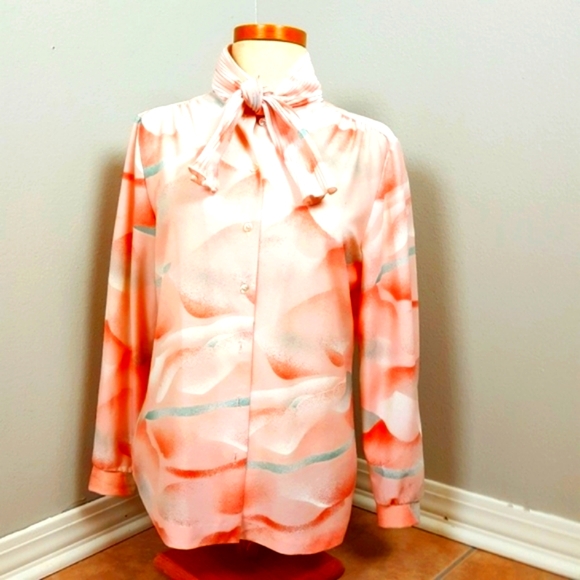watercolor dream cloud scape blouse pussybow slinky boho transition weight - Picture 6 of 7
